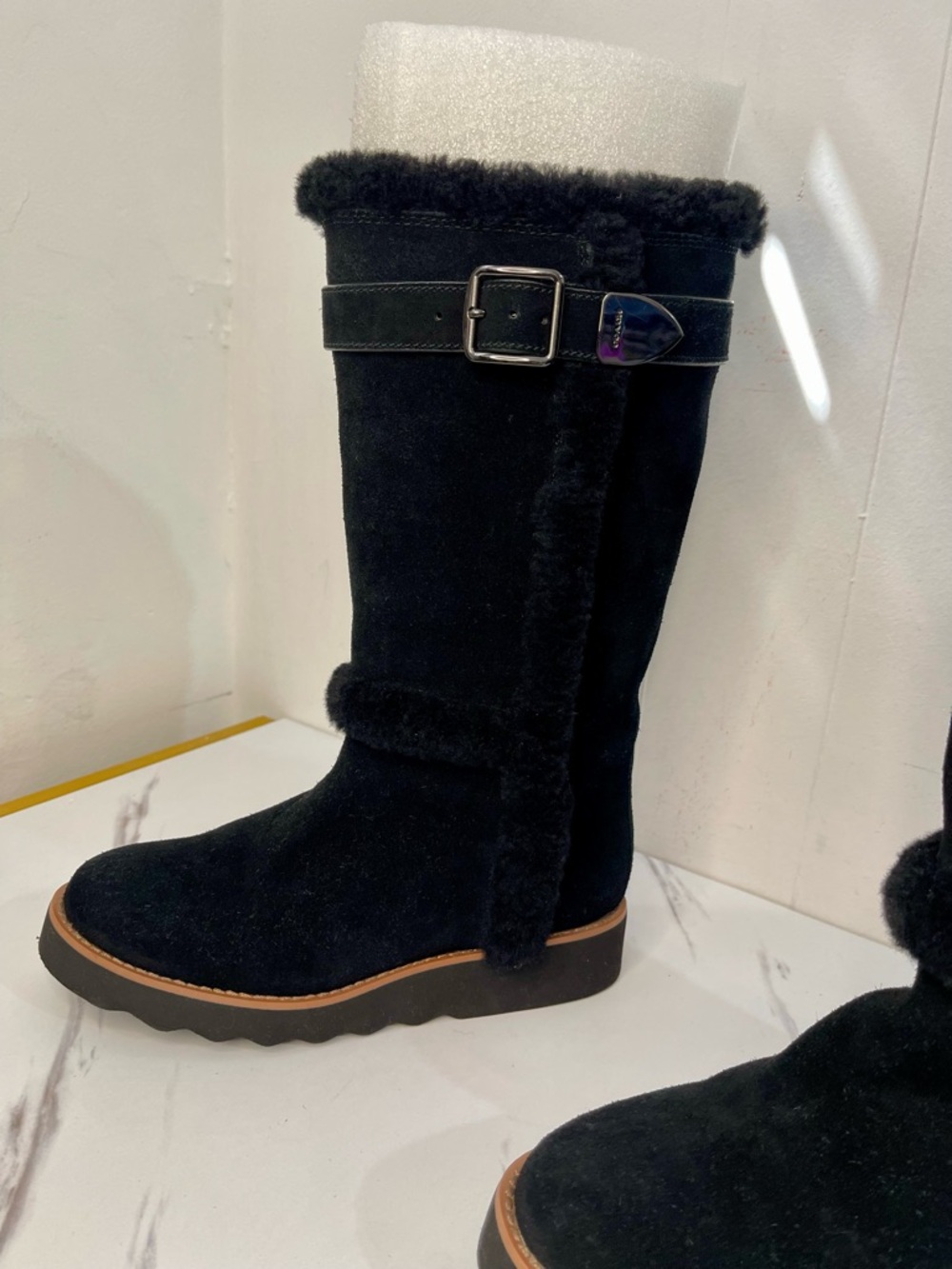 Coach Women's 6 BELMONT Suede Leather Cold Weather Winter Black tall Boots Shoes - Picture 5 of 11